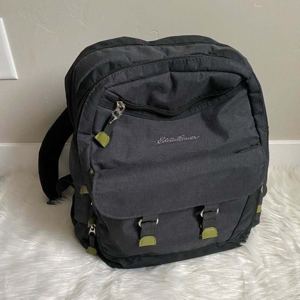 Eddie Bauer Gray With Green Accents Large Backpack Diaper Bag Gender Neutral